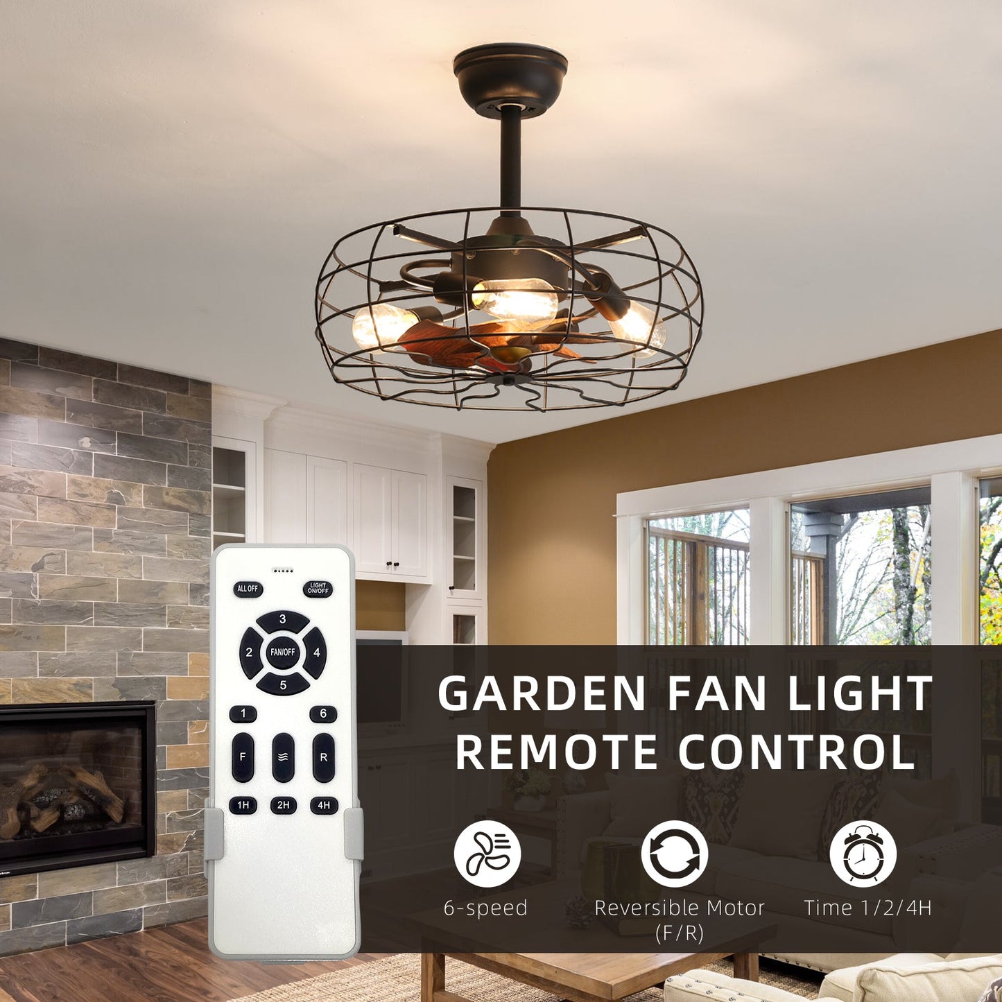 19inch Cage Retro Reiling Fan with Lights - Korvel
