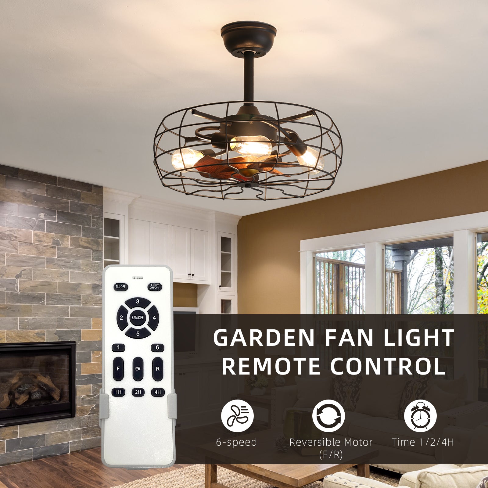 19inch Cage Retro Reiling Fan with Lights - Korvel