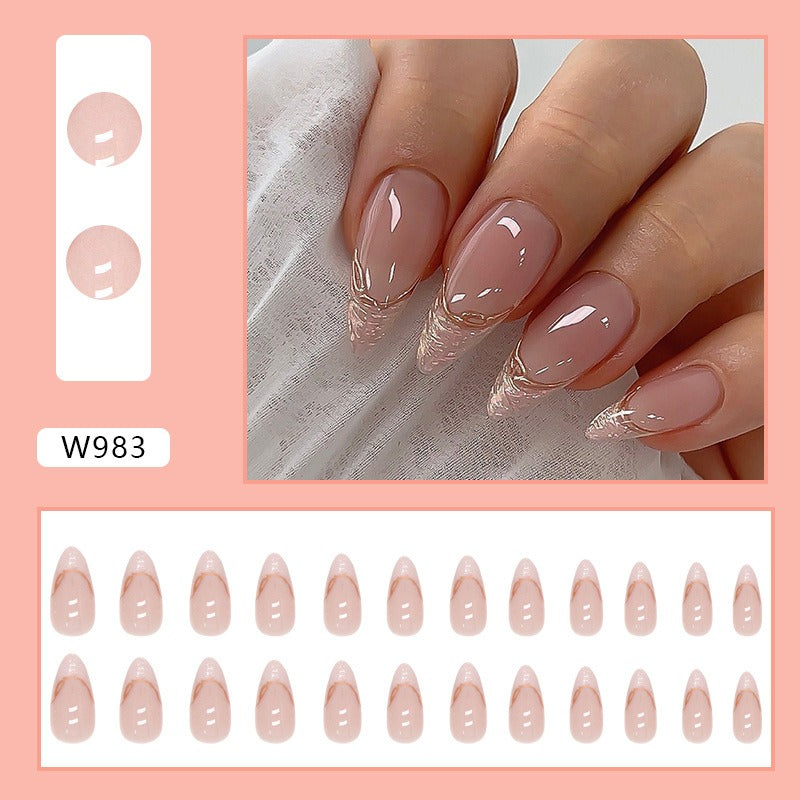 Irregular Pearlescent Phnom Penh French Manicure Sweet Ins Style Almond Nail Glitter French Manicure Wearable Manicure - Korvel