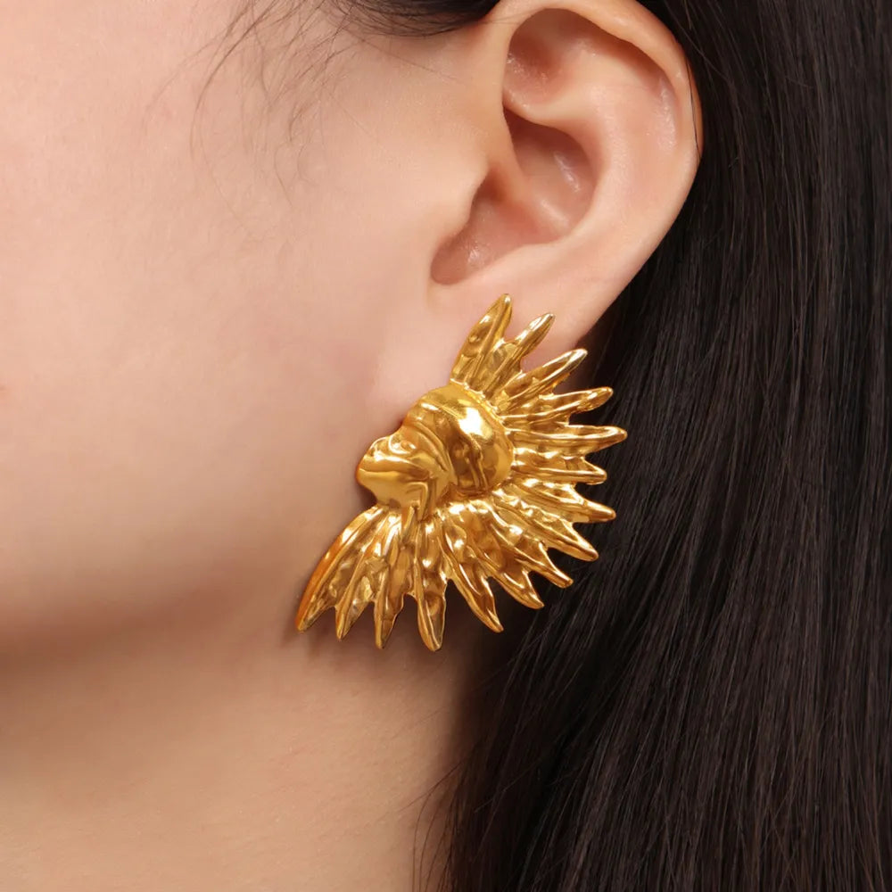 Pendientes Geométricos de Acero de Titanio Baño de Oro
