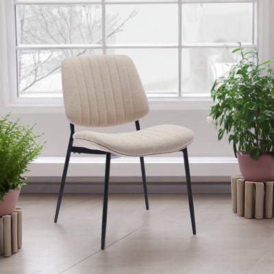 2-piece retro linen chair set with curved wooden backrest, cushioned seat, adjustable metal legs, (Beige Linen) - Korvel