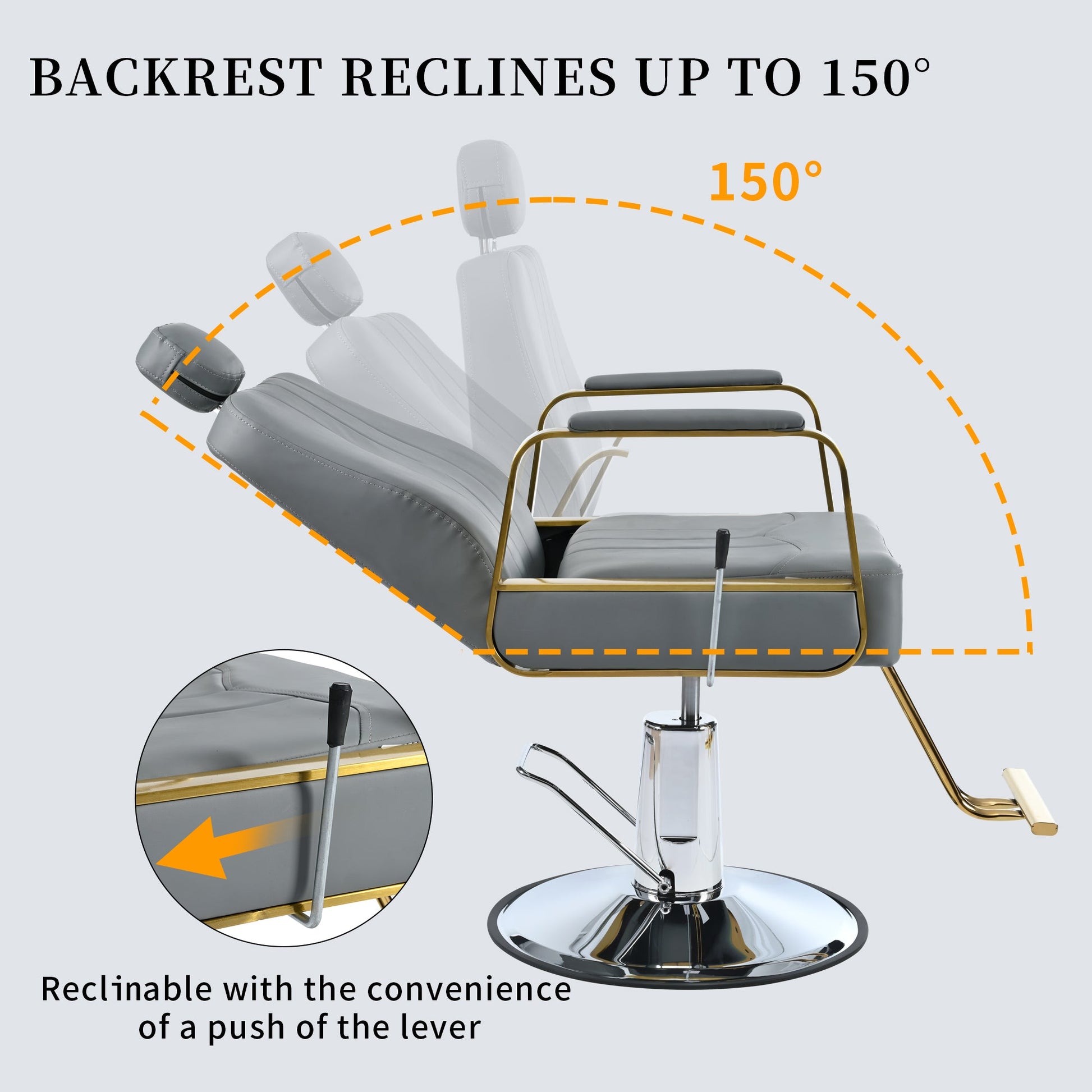 Advanced reclining hair salon chair with heavy-duty hydraulic pump, 360 ° rotation, maximum weight capacity of 400 pounds, Gray - Korvel