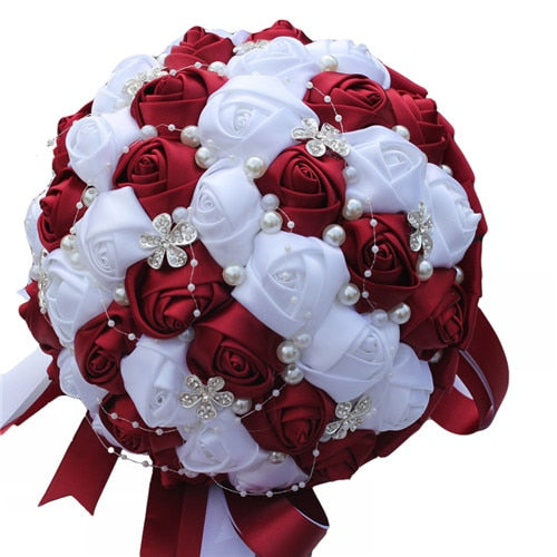 WifeLai-A Ramos De Novia Burgundy Artificial Flower Bridesmaid Wedding Bouquet - Korvel