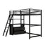 Twin Size Metal&Wood Loft Bed with Desk and Shelves, Two Built-in Drawers, Black - Korvel