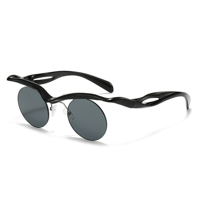 New Sunglasses Women's Round Frame Sunglasses Men's Trendy Ins Alien Half Frame Eyebrow Personalized Sunglasses - Korvel