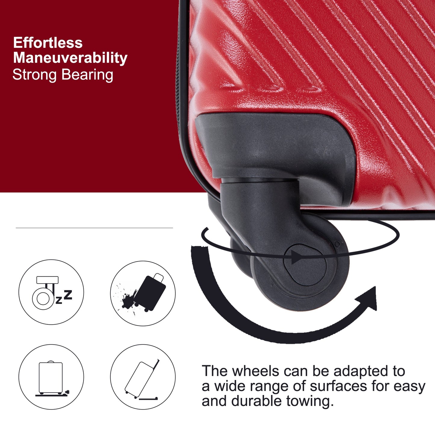 3 Piece Lightweight Luggage Set with Spinner Wheels - Red