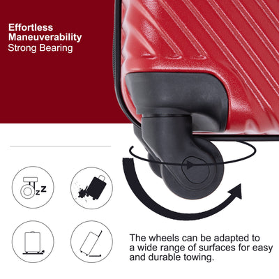 3 Piece Lightweight Luggage Set with Spinner Wheels - Red