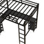 Cama loft de metal negro premium con escritorio y estantes