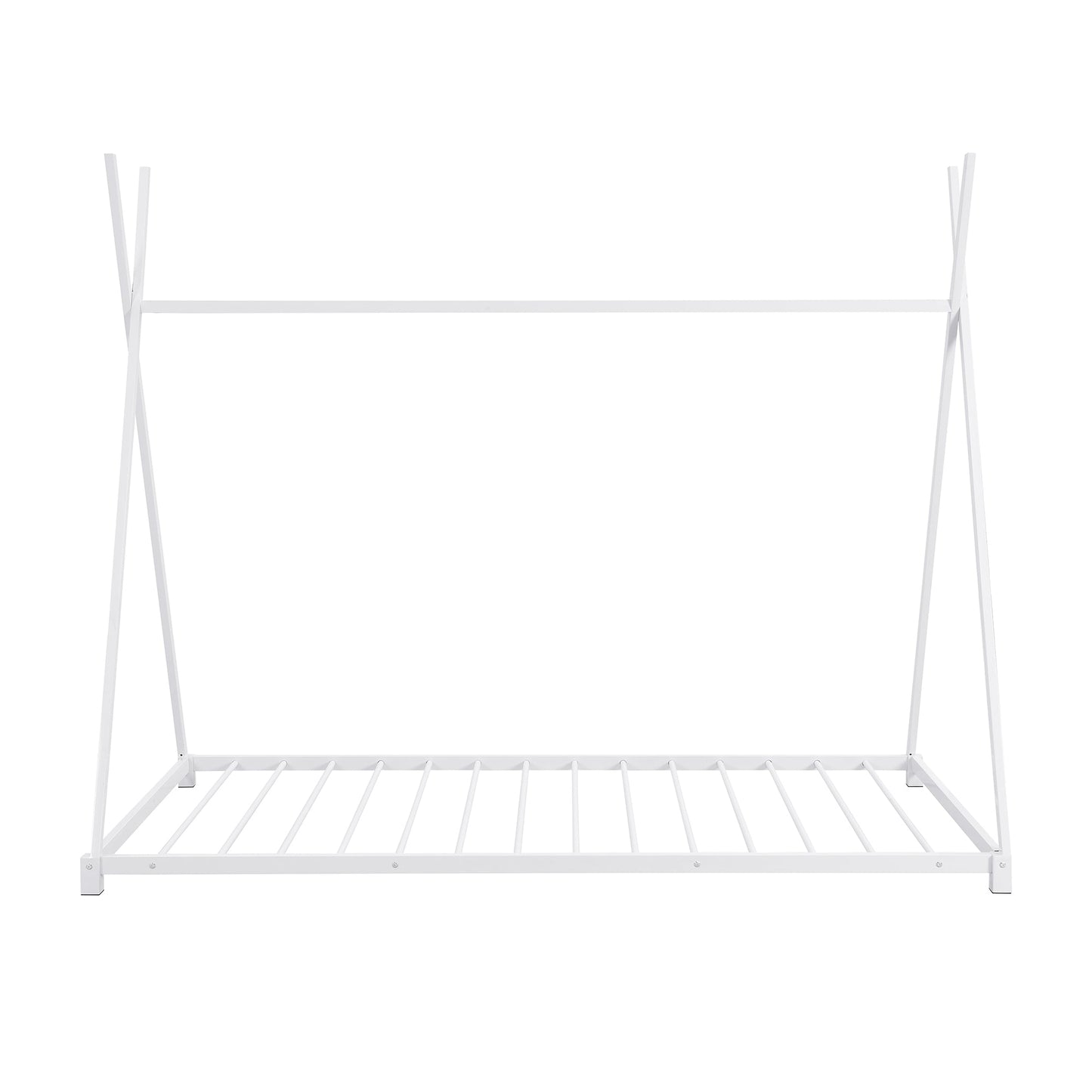 Metal Twin Size House Platform Bed with Triangle Structure  White - Korvel