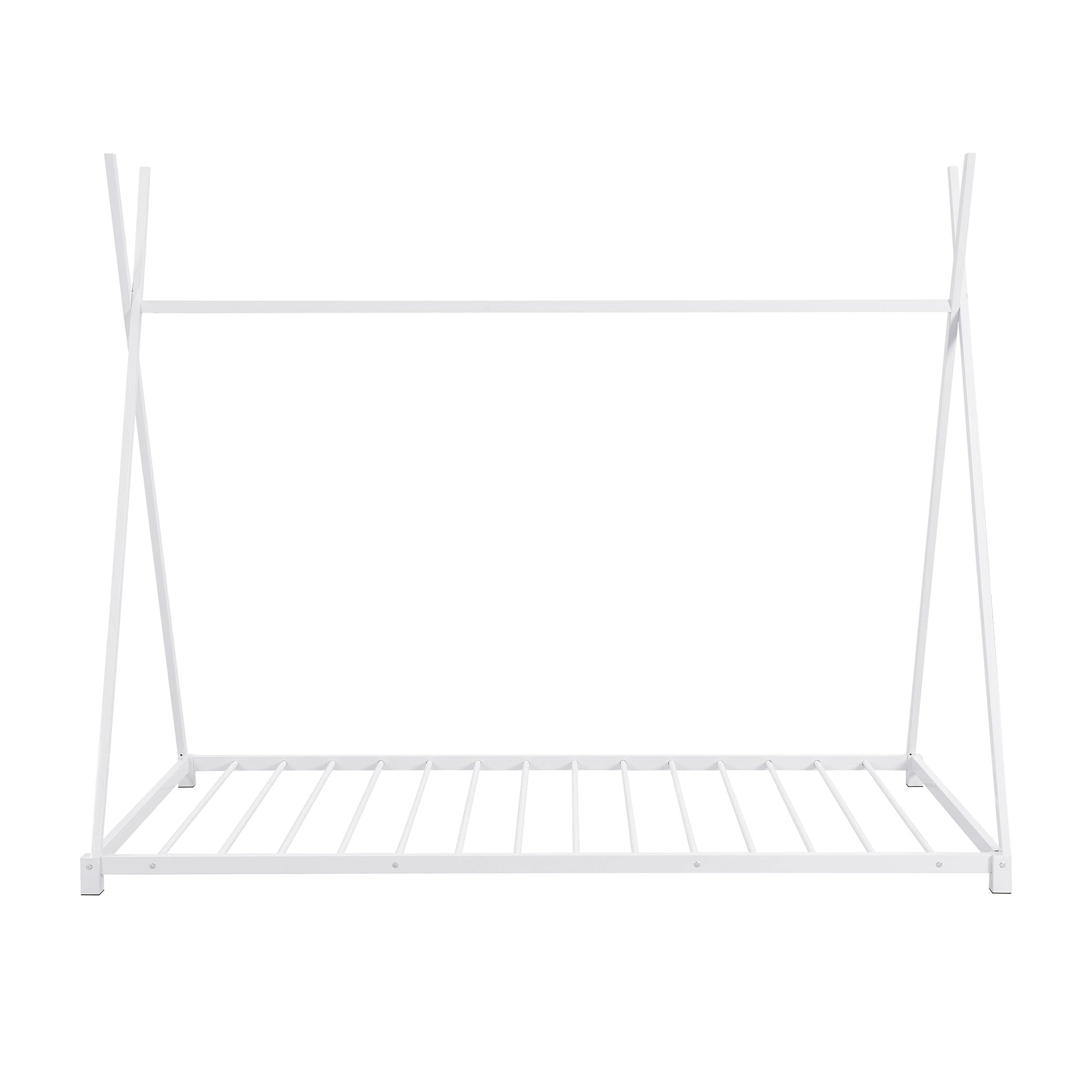 Metal Twin Size House Platform Bed with Triangle Structure  White - Korvel