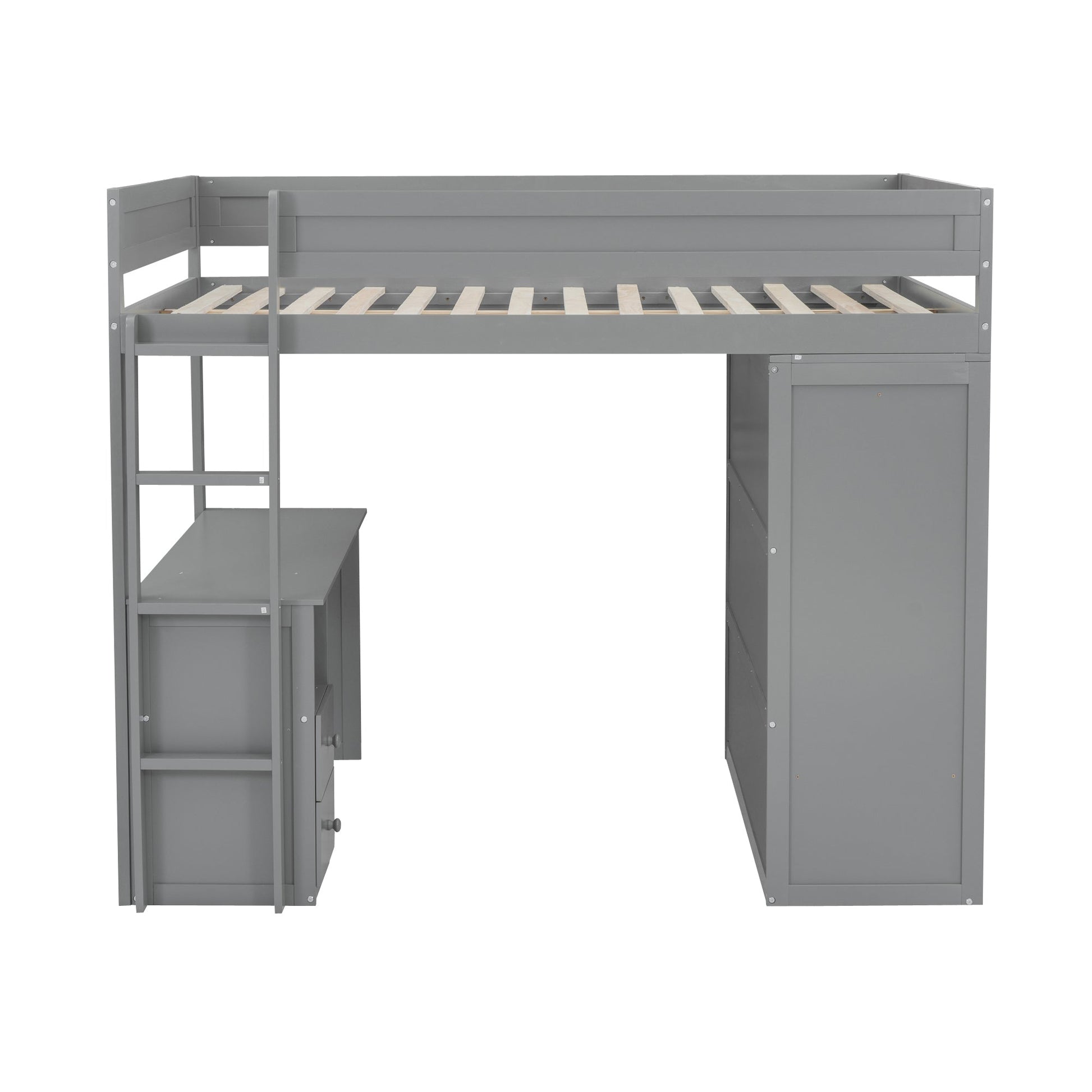 Wood Full Size Loft Bed with Wardrobes and 2-Drawer Desk with Cabinet  Gray - Korvel