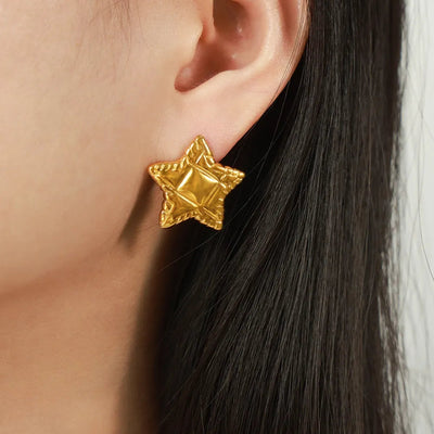 Minimalist Geometric Titanium Steel Pentagram Earrings