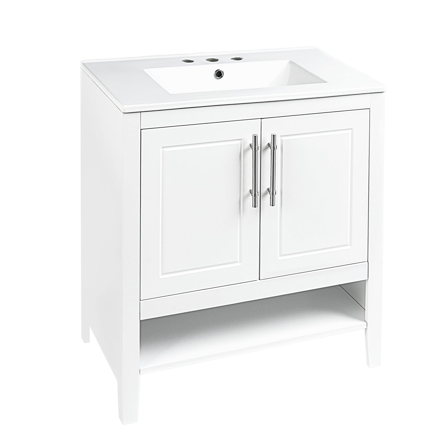 30" Bathroom Vanity with Sink  Multi-functional Bathroom Cabinet with Doors and Drawers Solid Frame and MDF Board, White - Korvel