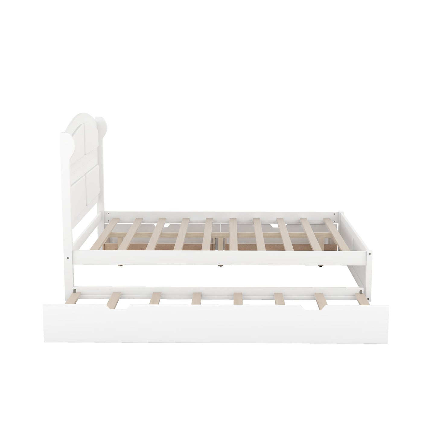 Lit plateforme queen en bois blanc élégant avec lit gigogne