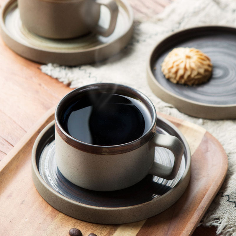 Juego de Taza de Café y Plato de Cerámica Artesanal Gruesa