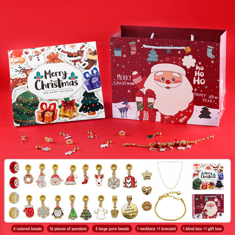 DIY creative children's bracelet jewelry 24-grid calendar Christmas holiday surprise blind box silver set - Korvel