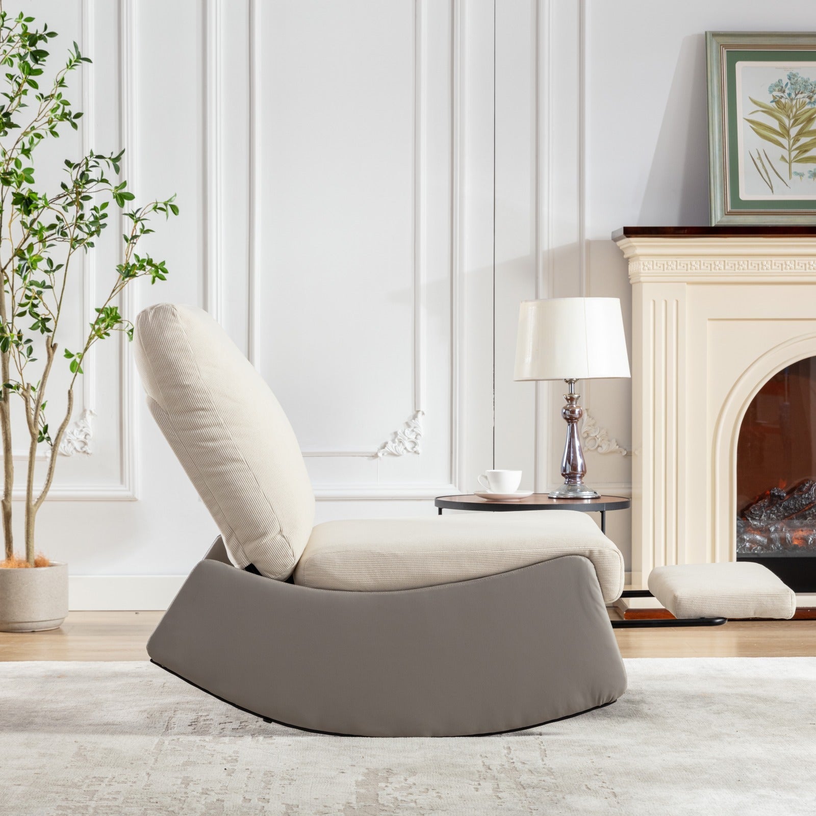 Modern rocking chair recliner, comfortable cushioned recliner with footstool, gray - Korvel