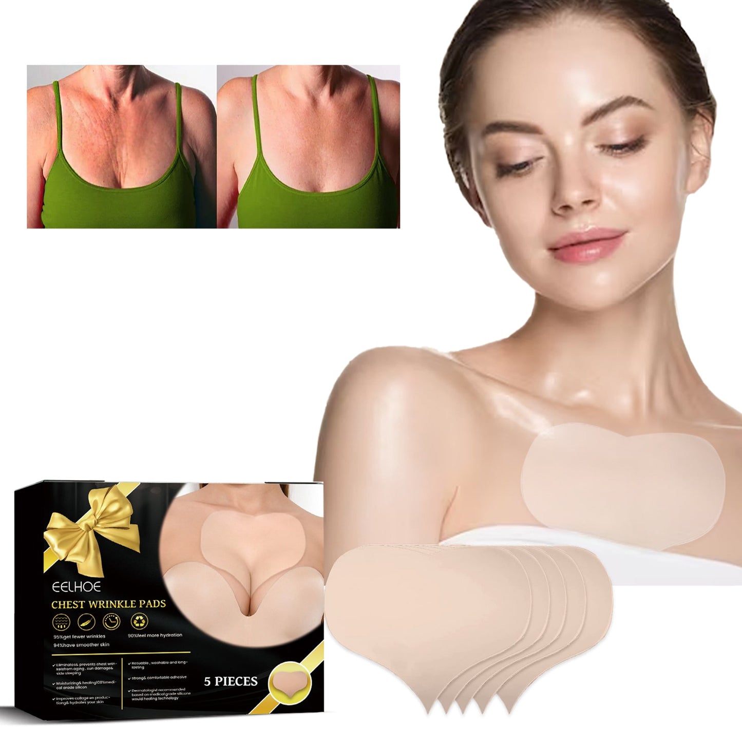 Breast Anti-Wrinkle Patch, Moisturizing And Firming Cleavage Skin Breast Moisturizing Silicone Patch To Reduce Breast Wrinkles - Korvel