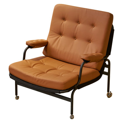 Living room chair with adhesive leather armrests, high backrest, metal legs, and soft padding (1 piece in brown) - Korvel