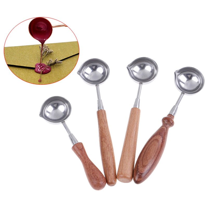 Cuchara de Sellado de Cera con Mango de Madera Retro para Manualidades