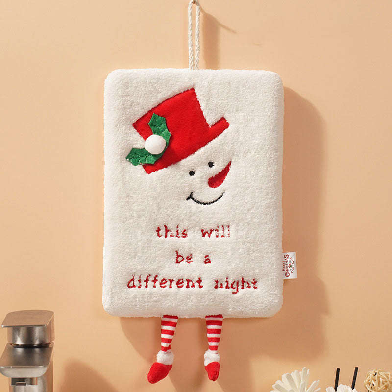 New Christmas hand towel can be hung with thick coral fleece towel, kitchen absorbent quick drying cloth, cartoon hand towel - Korvel