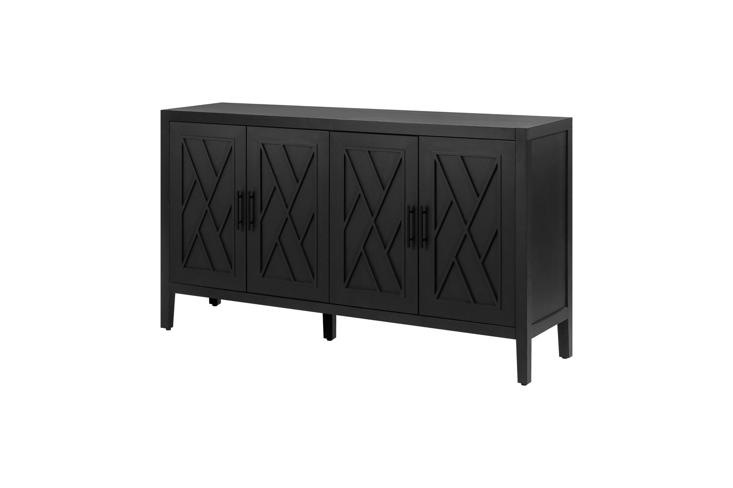 4 Door Wooden Twill Sideboard - Vintage Black & Dark Walnut