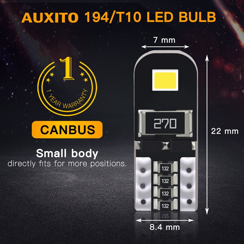 10Pcs W5W T10 LED Canbus Light Bulbs for Audi BMW VW Mercedes Car Interior Dome Light Trunk Lamp Parking Lights Error Free 12V - Korvel