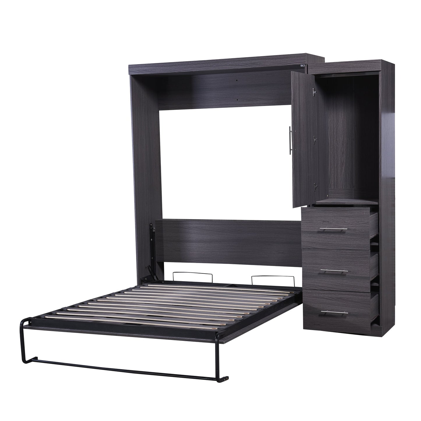 Full Size Gray Murphy Bed with Wardrobe and Drawers