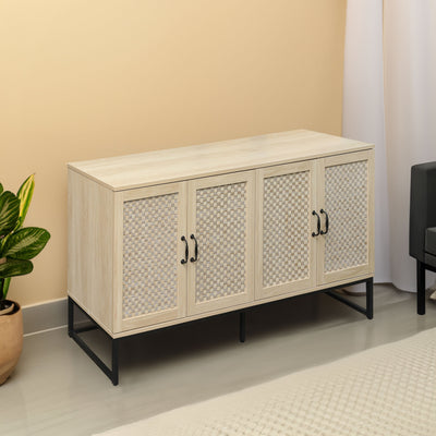 Rattan 4-Door Sideboard - Elegant Storage Cabinet