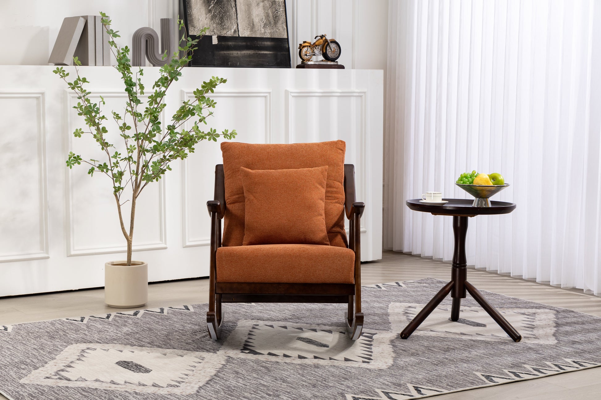 woven fabric Mid Century Modern Accent Chairs Comfy Upholstered Glider Arm Chair with Solid Wood for Living Room Bedroom Balcony - Korvel