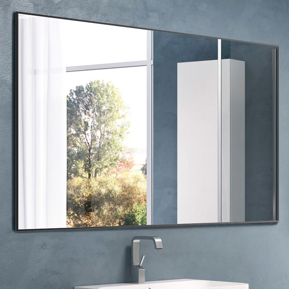 Modern Black Bathroom Mirror - 36x24 Inch Aluminum Frame