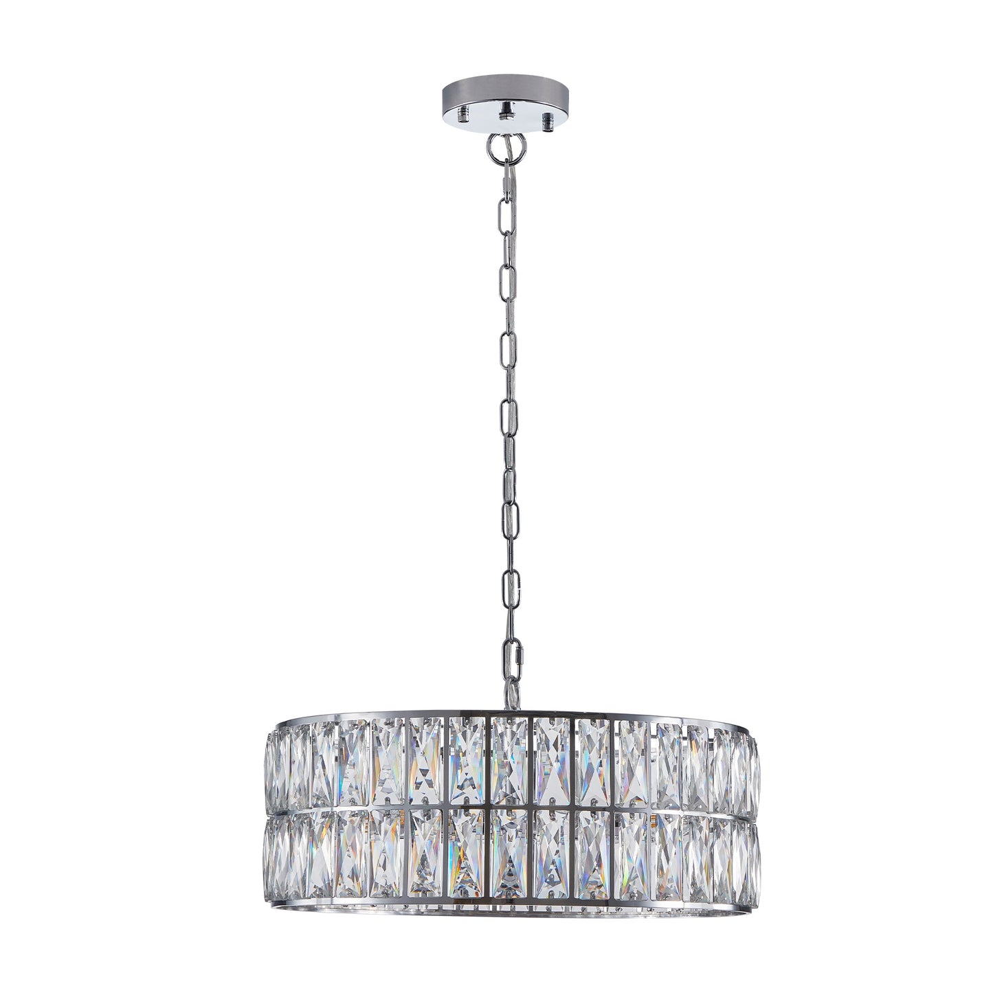 Modern crystal drum pendant light, 6-light pendant light, with silver metal frame (excluding light bulb) - Korvel