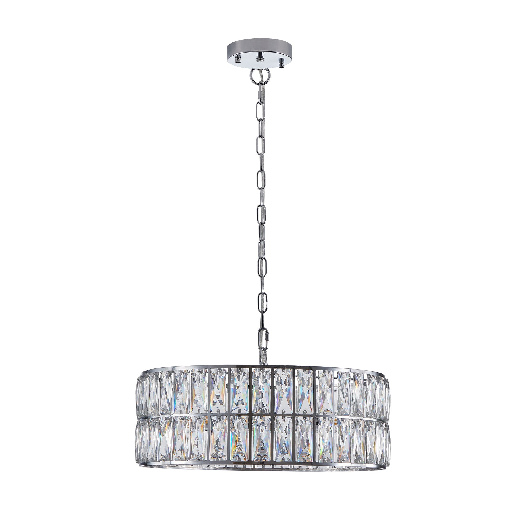 Modern crystal drum pendant light, 6-light pendant light, with silver metal frame (excluding light bulb) - Korvel