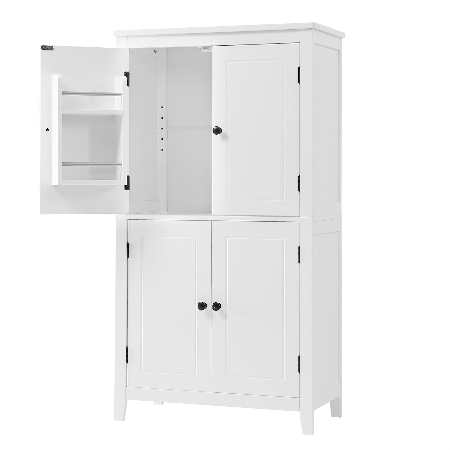 Bathroom floor storage cabinet, bathroom storage unit, 4-door independent cabinet, adjustable shelf, adaptive shelf, white - Korvel