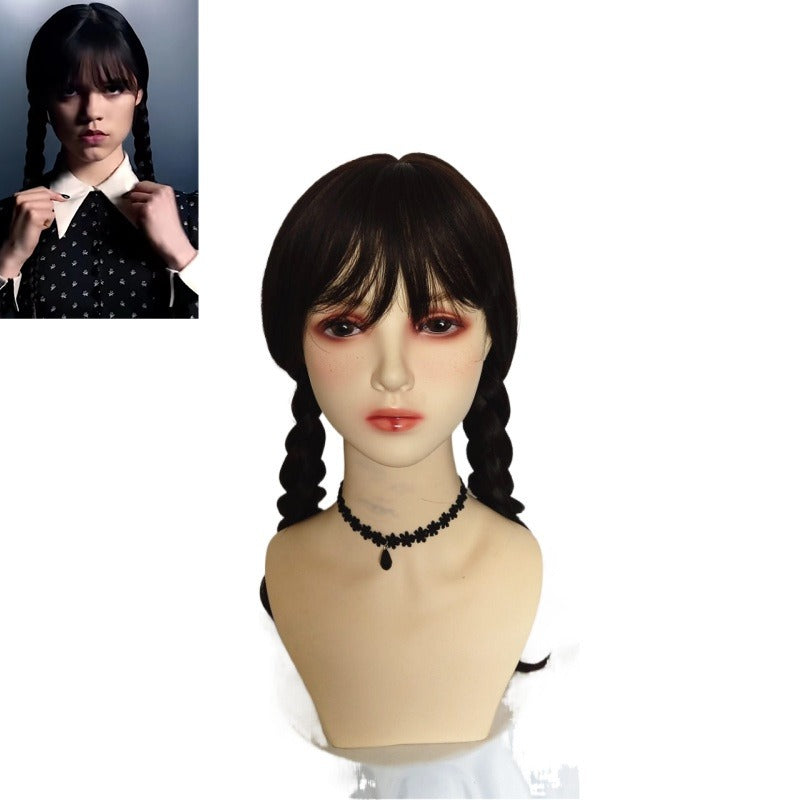 Addams Family Animated Wig Black Double Ponytail Braid Wig - Korvel