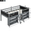 Twin Size Low Loft Bed with Two Movable Shelves and Ladder,with Decorative Guardrail Chalkboard,Gray - Korvel
