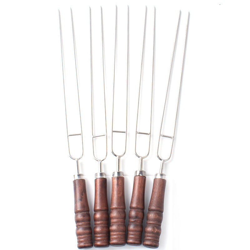 Outdoor Grill Grill Fork Wood Handle U Type Grill Pin Stainless Steel Grill Stick Wood Handle U Type Roast Pin Picnic Grill Meat - Korvel