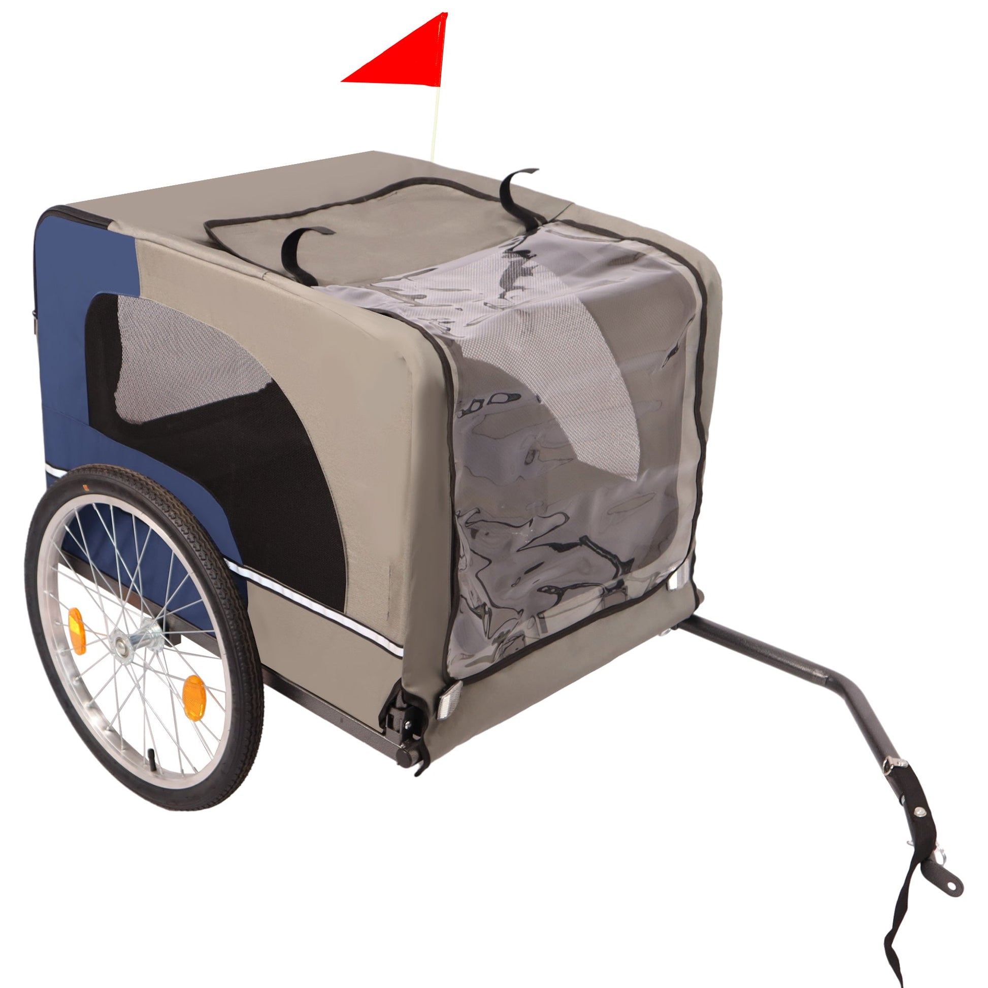 Tangkula Dog Bike Trailer Breathable Mesh Dog Cart with 3 Entrances Safety Flag 8 Reflectors - Korvel