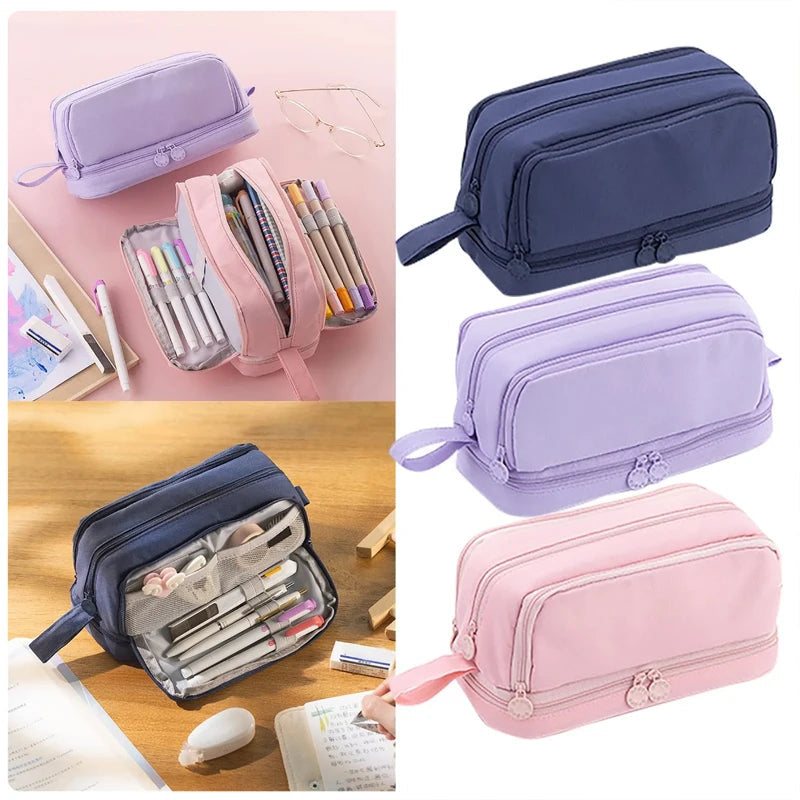 Student essential learning supplies multifunctional large capacity stationery bag pencil case - Korvel