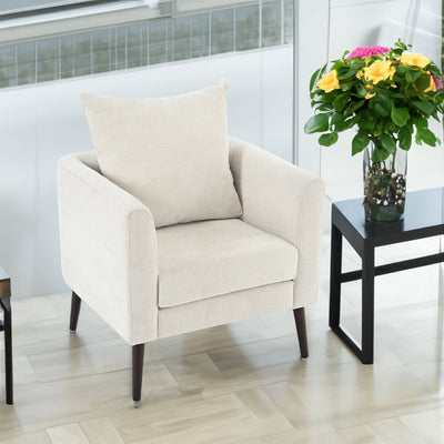 Bucket chair, Schneier accent chair, fabric armchair club chair, solid wood leg cushion armchair, lumbar pillow, beige - Korvel
