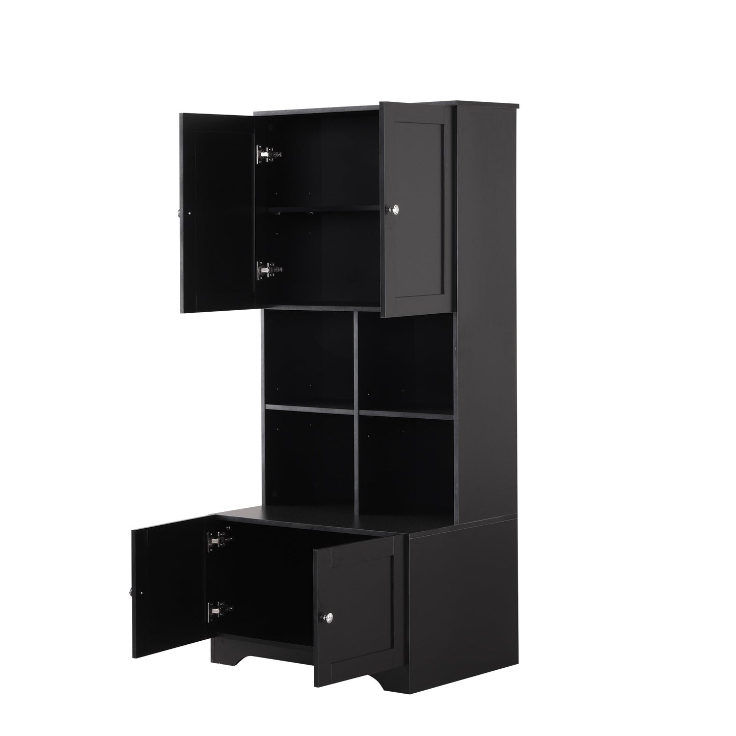 Bathroom storage cabinet, 4-door independent cabinet, adjustable shelf, open multi-layer shelf, black - Korvel