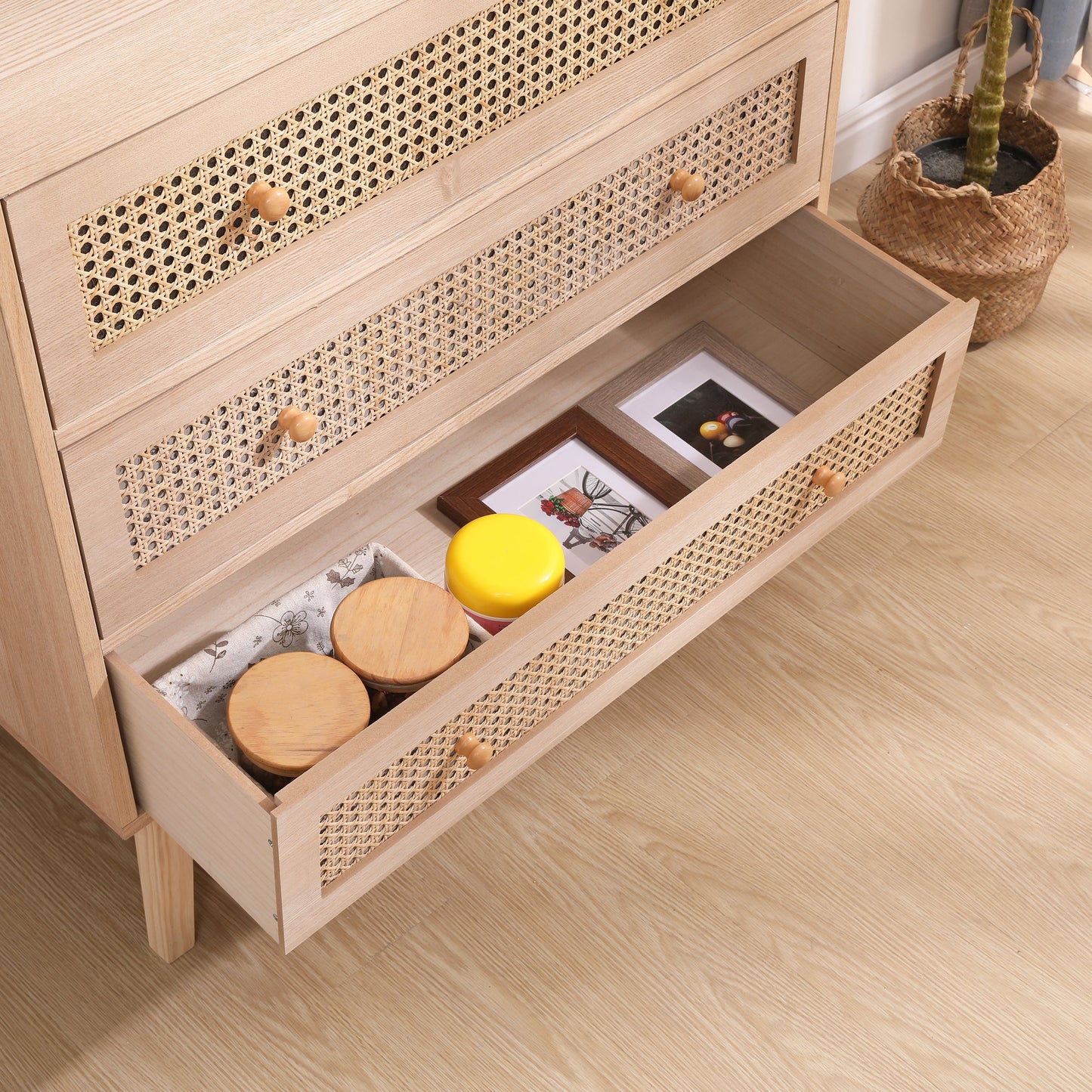 Cabinet de rangement en rotin à 3 tiroirs de 31,5" pour chambre et salon