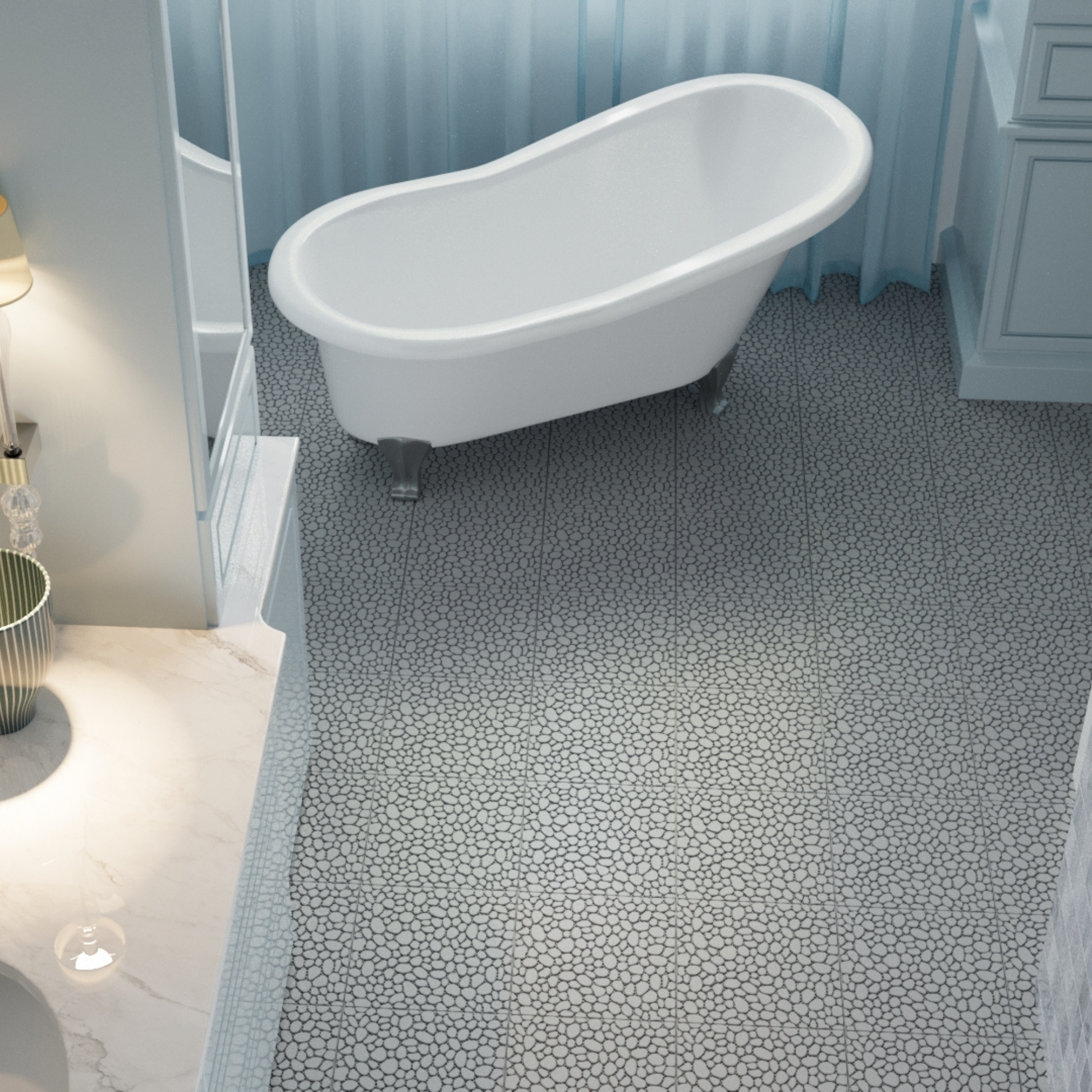 12 x 12 inch gray interlocking deck tiles, plastic waterproof pebble pattern, pack of 12 pieces - Korvel