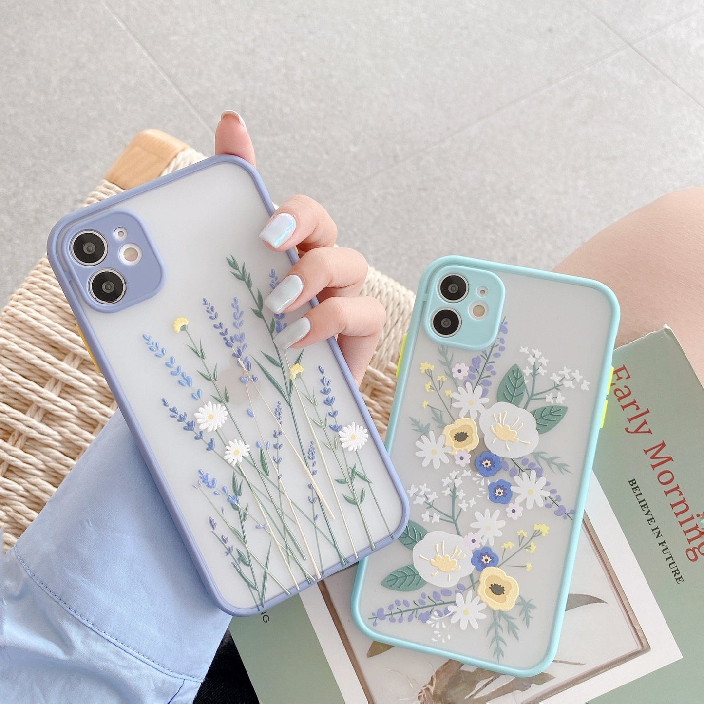 Luxury 3D Relief Flower Case For iPhone 12 Mini 11 Pro Max X XR XS Max 7 8 Plus Soft Bumper Transparent Matte PC Back Cover - Korvel