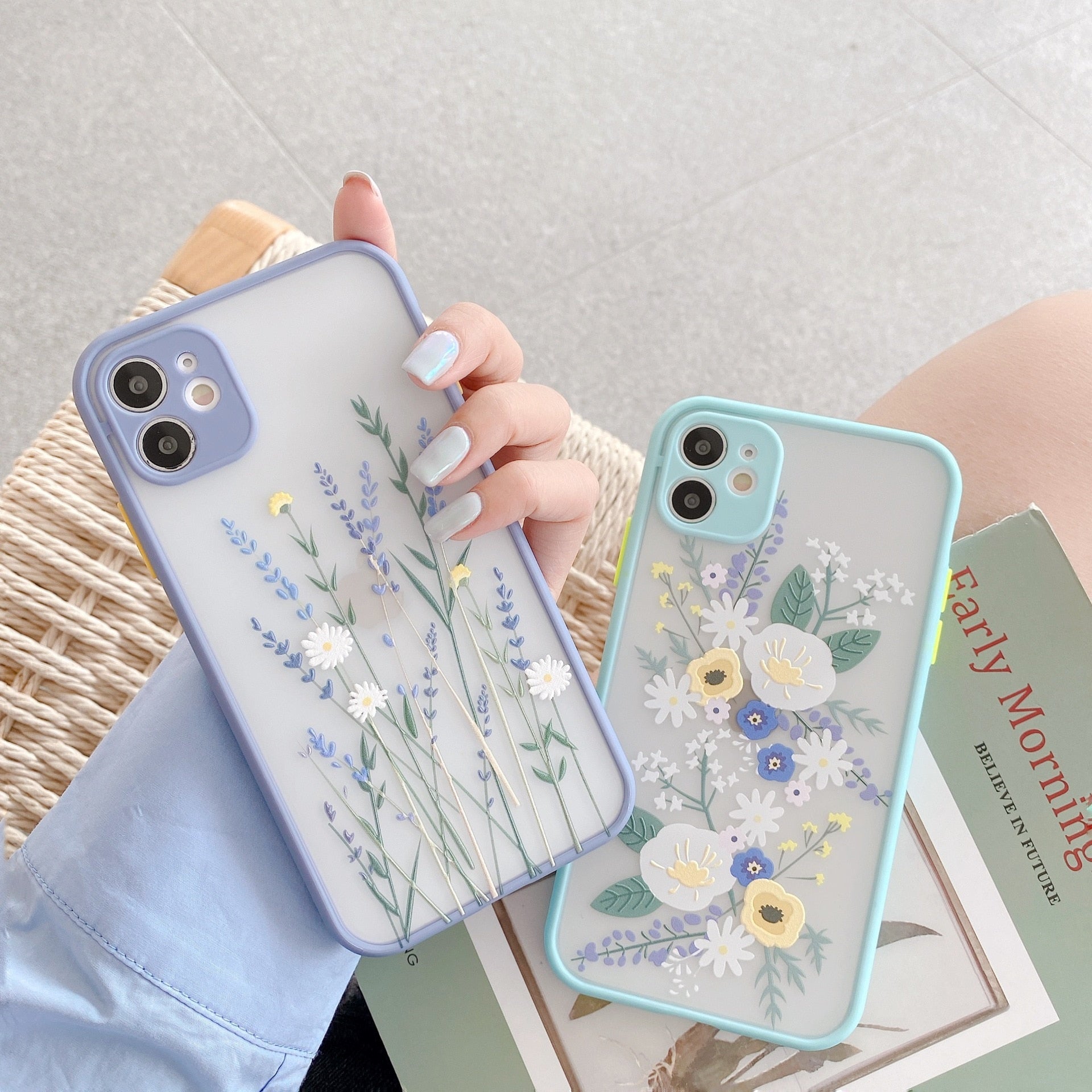 Luxury 3D Relief Flower Case For iPhone 12 Mini 11 Pro Max X XR XS Max 7 8 Plus Soft Bumper Transparent Matte PC Back Cover - Korvel