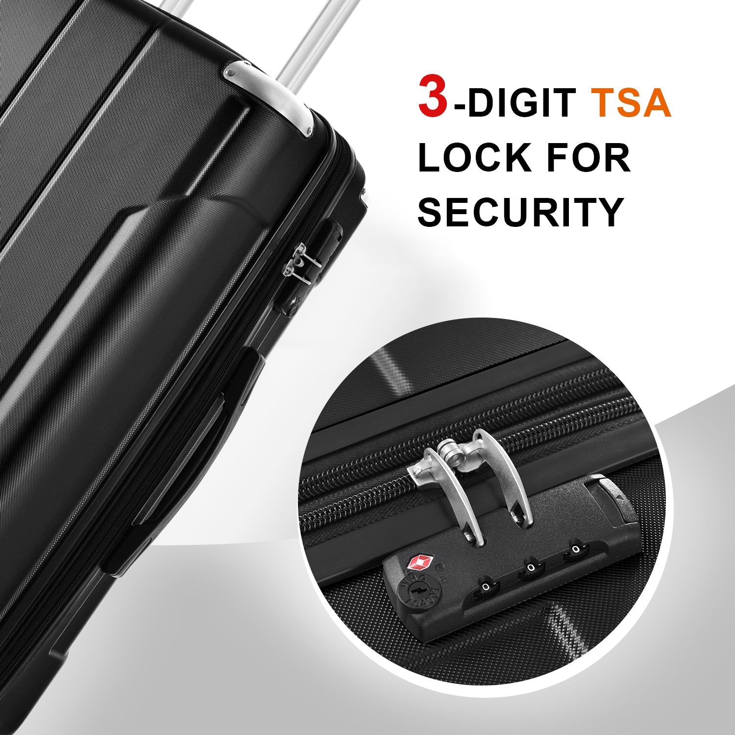 Hardshell Luggage Sets 3 Pcs Spinner Suitcase with TSA Lock Lightweight 20''24''28'' Black + ABS - Korvel