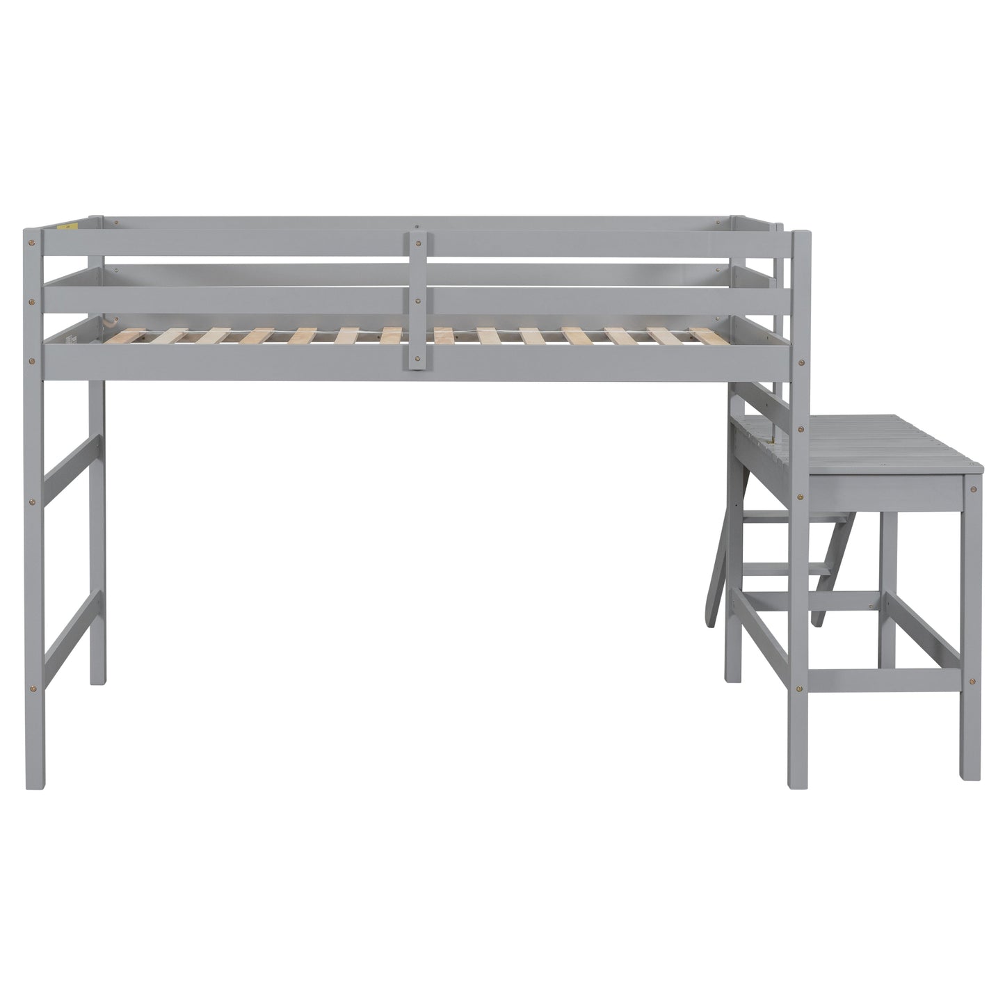 Premium Twin Loft Bed with Platform and Ladder in Grey