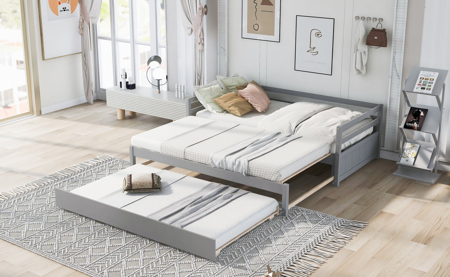 Twin or Double Twin Daybed with Trundle Gray - Korvel