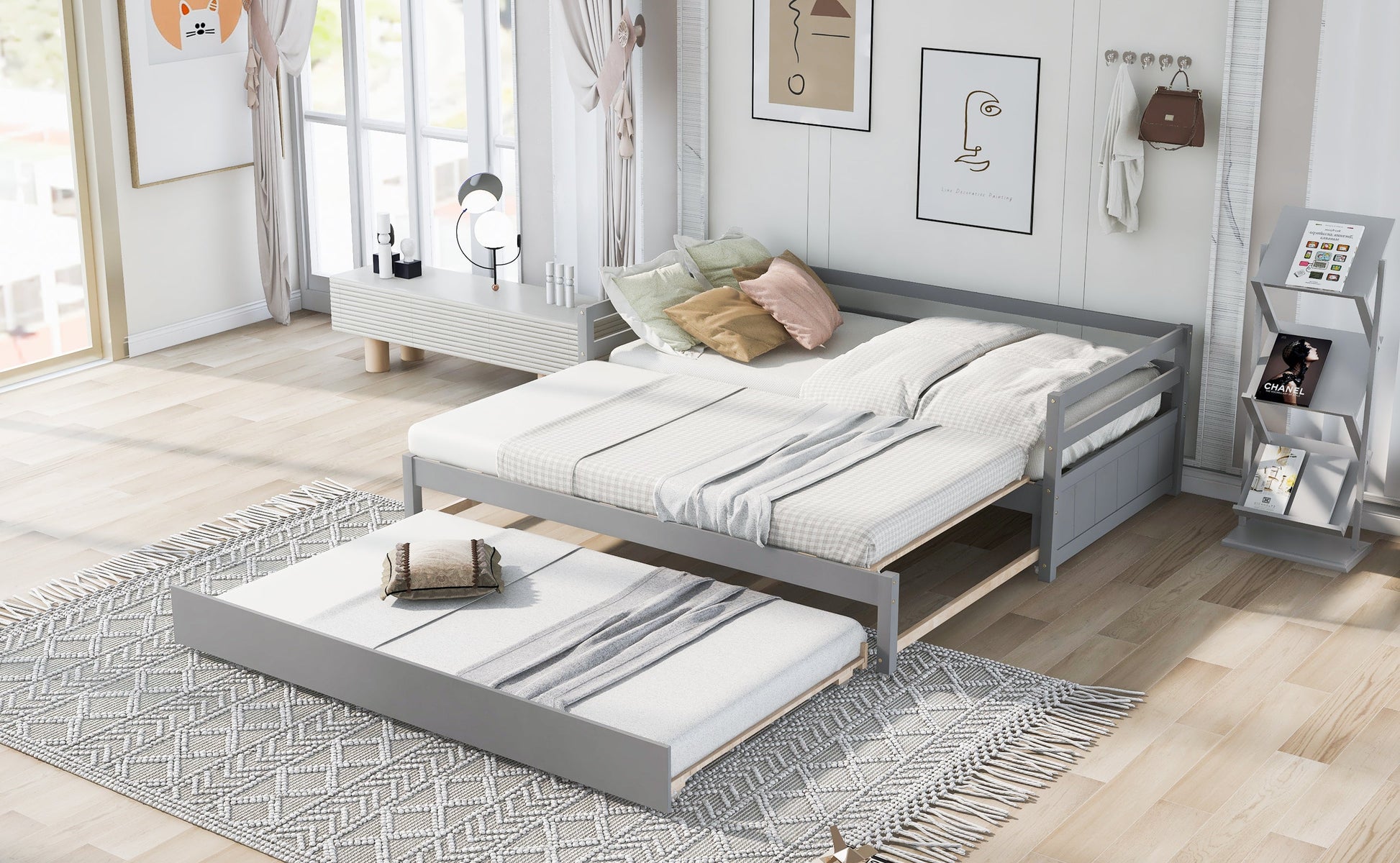 Twin or Double Twin Daybed with Trundle Gray - Korvel