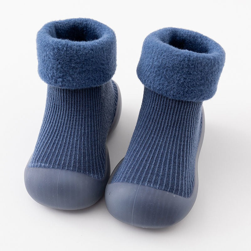 Baby walking shoes in autumn and winter with plush and thickened soft soles, non slip, pure cotton floor socks for both boys and girls to keep warm - Korvel